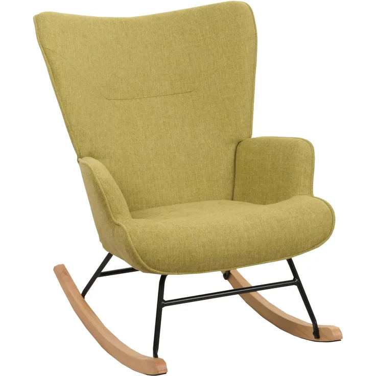 Schaukelstuhl HWC-N14, Schwingstuhl Relaxsessel Fernsehsessel, Massiv-Holz Metall Stoff/Textil 320g/m² ~ grün