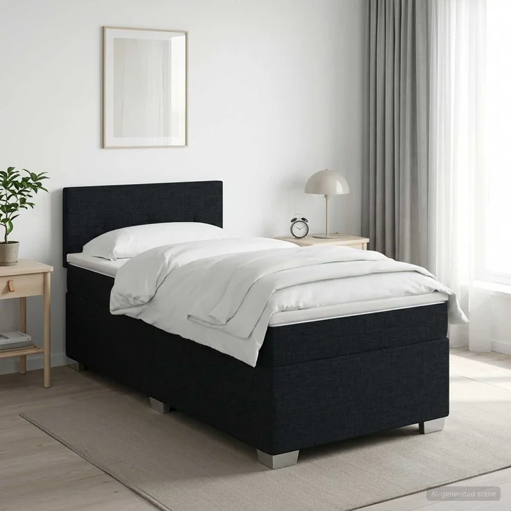 vidaXL Boxspringbett mit Matratze Schwarz 100 x 200 cm Stoff 3450413 – Bild 1