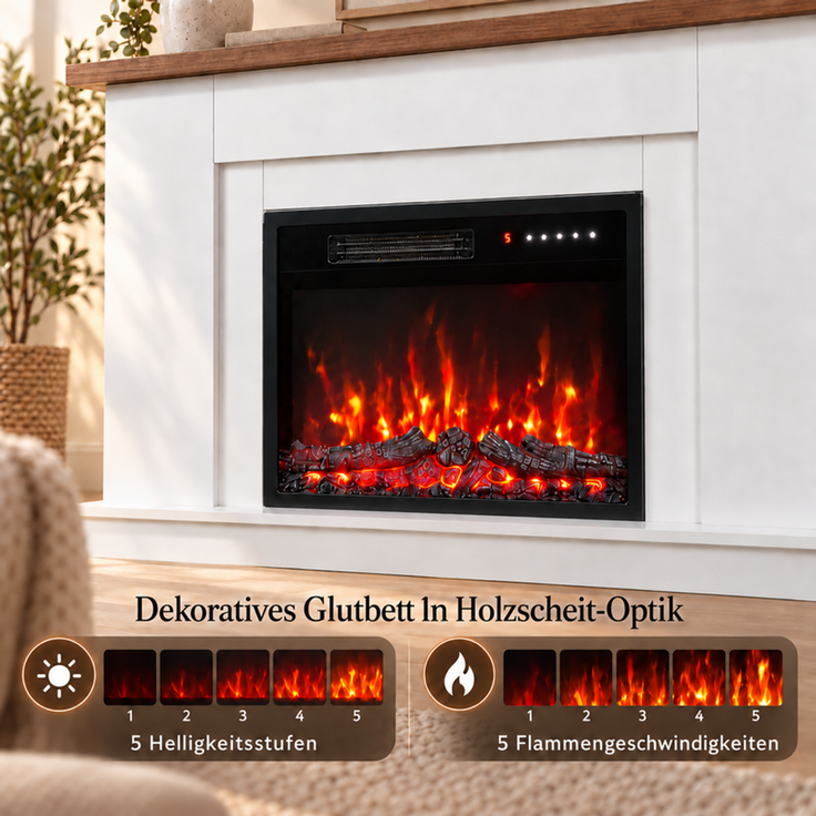 HOMAVO Elektrokamin mit Schrank, 23", 1000/2000W Heizung, 3D-Flammeneffekt , Schrankgröße: 139.5 × 37.5 × 21 cm, wahlweise mit Weihnachtsbaum – Bild 4