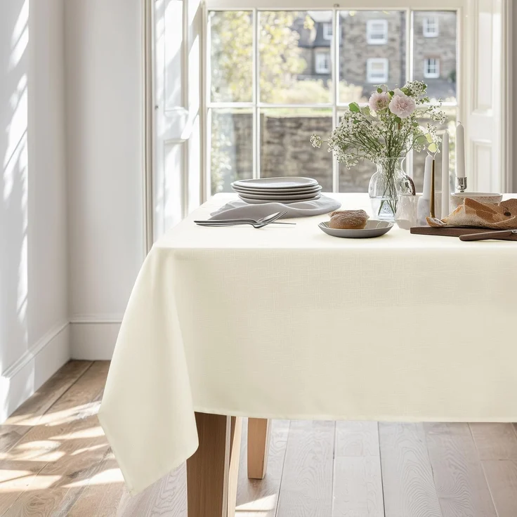 Deconovo Leinenoptik Tischdecke WasserabWeißend Tischdecke Lotuseffekt Tischtuch, 130x160 cm, Beige