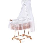 WALDIN Stubenwagen-Set mit Ausstattung, Gestell natur, Ausstattung weiß/Sterne grau