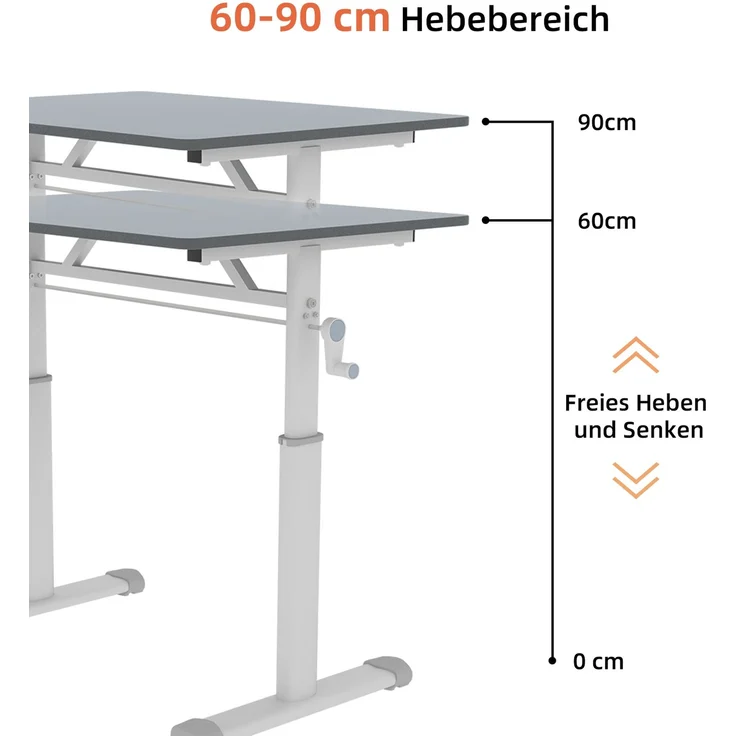 Schreibtisch, höhenverstellbar mit Handkurbel, Metall, Grau – Bild 4