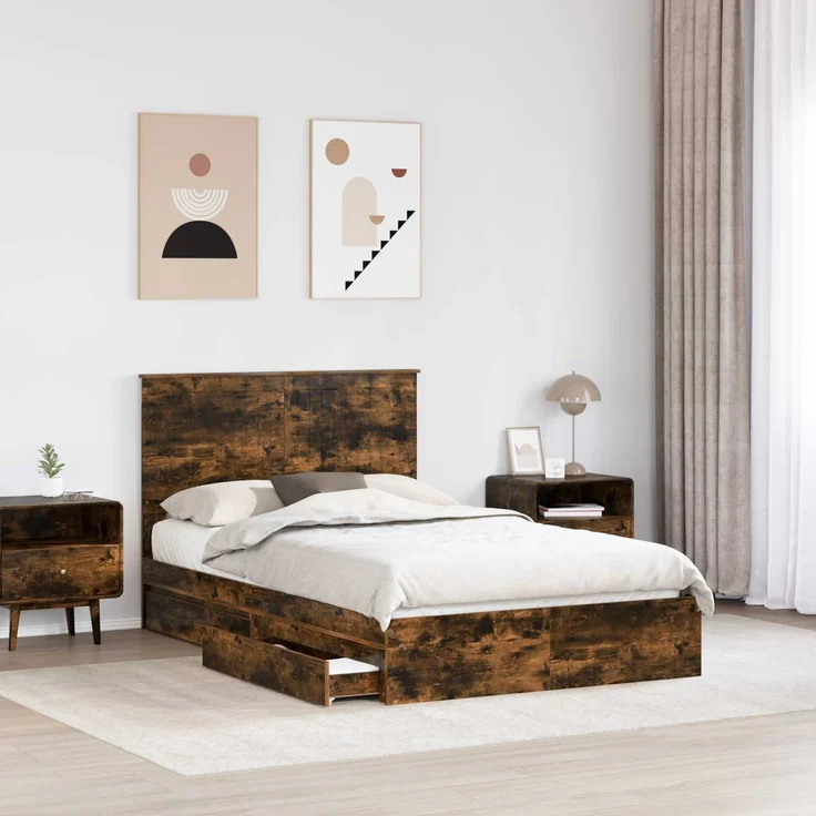 vidaXL Aufbewahrungsbett Geräucherte Eiche 120 x 190 cm Holzwerkstoff 3411233 – Bild 2