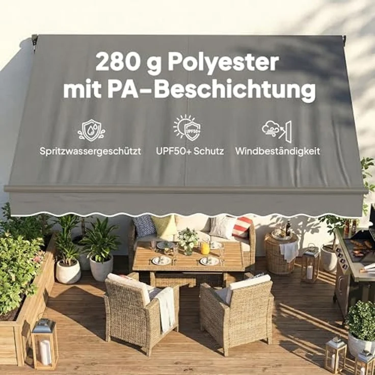 Outsunny Markise inkl Kurbel & Wandhalterung (Terrassenmarkise, 1-St, Gelenkarmmarkise) für Terrasse Balkon Dunkelgrau – Bild 3