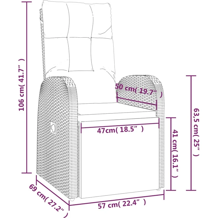 vidaXL Garten-Liegestuhl mit Auflage, Polyrattan, 106 x 69 x 57 cm, Schwarz – Bild 6