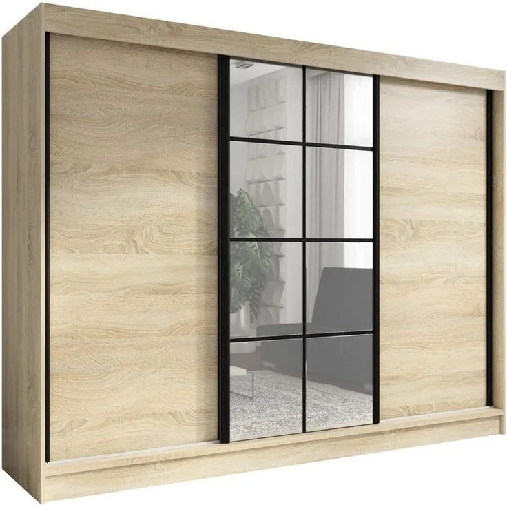 A&J MöbelLand GmbH Schiebetürenschrank ORAVELLE 3-türiger Kleiderschrank mit Spiegel (TOP ANGEBOT! Geräumiger Schrank mit einer Breite von 200 cm ideal zur Aufbewahrung von Kleidung und Accessoires. Wählen Sie das ideale Modell für Ihr Schlafzimmer!, T...