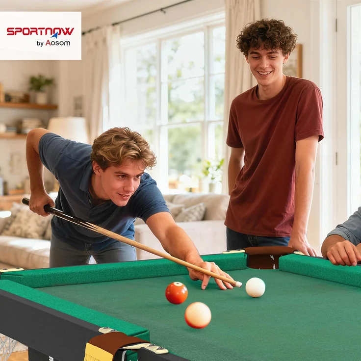 SPORTNOW Billardtisch klappbar Tischbillard mit Billardqueue und Billardkugel, (Spieltisch, 1-tlg), für Jugend, Erwachsene, Stahl, Grün – Bild 2