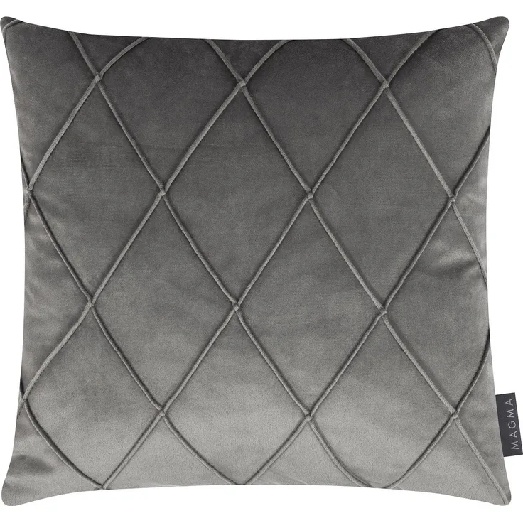 MAGMA Kissenhüllen NOBLESS samtig weich kuschelig einfarbig Rautenmuster - ca. 50 x 50 cm - 2er Set grau