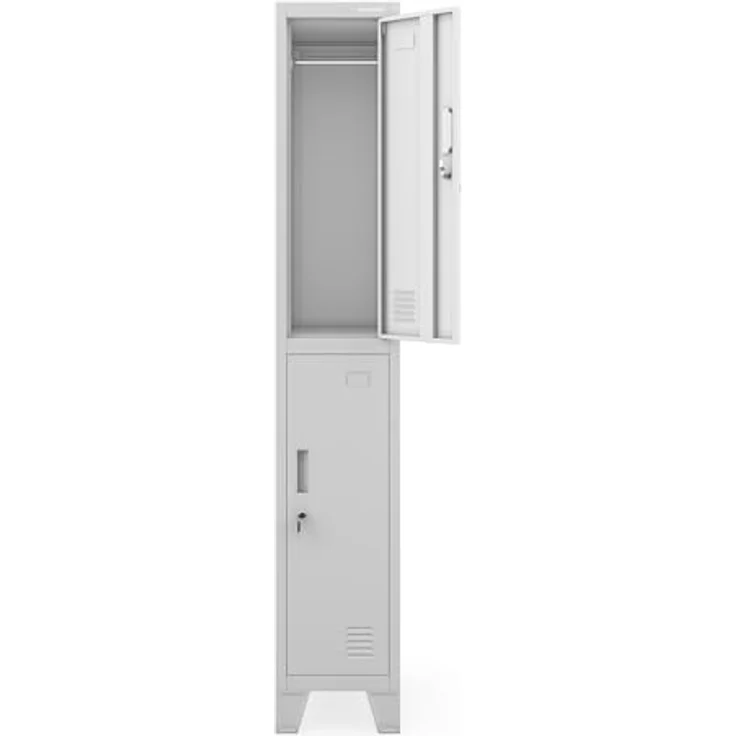 Jan Nowak Spind Metall Schliessfachschrank 2 Fächer Metallschrank abschliessbar 30 x 172 x 45 cm Sozialschrank mit Belüftung Kleiderstange für Personalraum – Bild 7