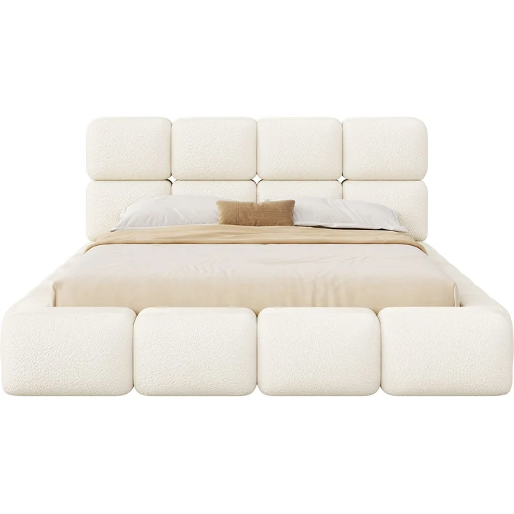 Merax Polsterbett, Doppelbett, 160*200cm, Wolkenbett, Bubble Design, Bett mit Lattenrost und gepolstertes Kopfteil, Bouclé, Weiß – Bild 10