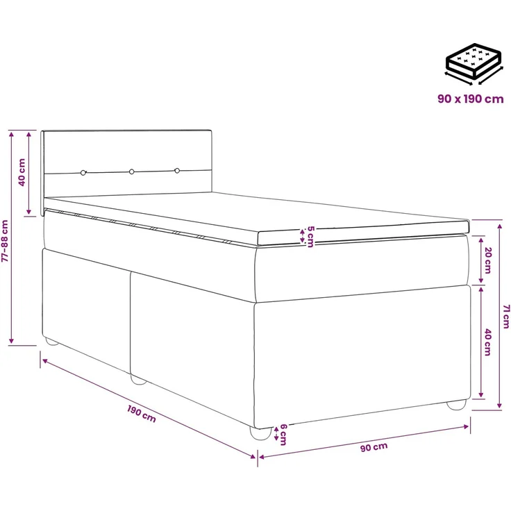 vidaXL Boxspringbett mit Matratze Dunkelbraun 90 x 190 cm Stoff 3450849 – Bild 11