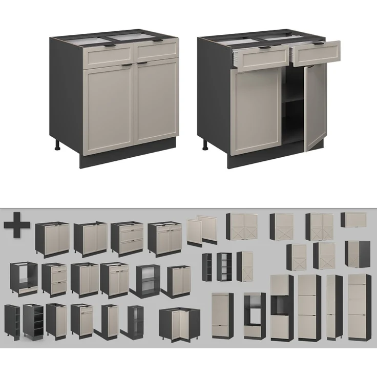 Küchenunterschrank Fame-Line GrauBeige 80 cm ohne Arbeitsplatte Vicco – Bild 5