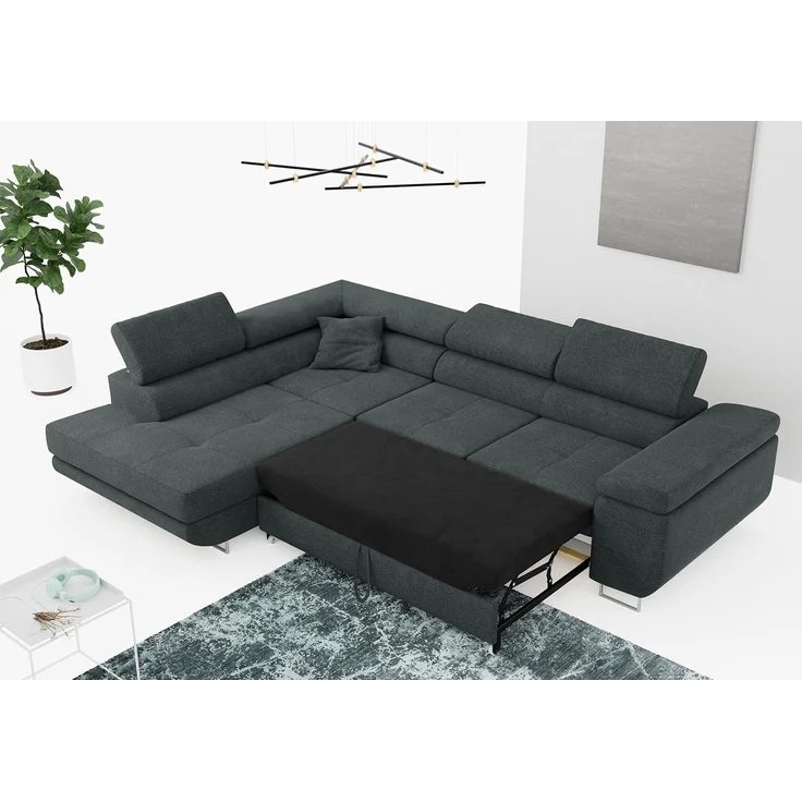 Ecksofa L-Form Couch mit Schlaffunktion und Verstellbare Kopfstützen - GUSTAW - Dunkelgrau Stoff - Rechts – Bild 3