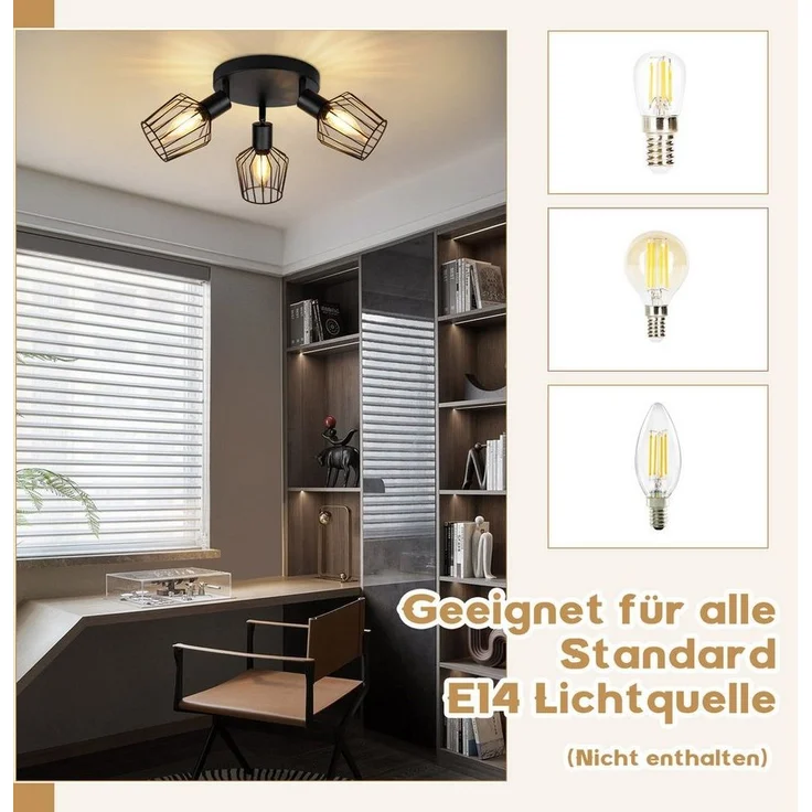 Nettlife Deckenstrahler Vintage Schwarz/Weiß 1/2/3/4/6 Flamming E14 industriell Wohnzimmer, Drehbar 350°, LED wechselbar, Flur Küchen Schlafzimmer – Bild 1