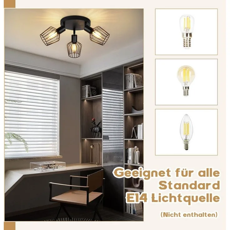 Nettlife Deckenstrahler Vintage Schwarz/Weiß 1/2/3/4/6 Flamming E14 industriell Wohnzimmer, Drehbar 350°, LED wechselbar, Flur Küchen Schlafzimmer