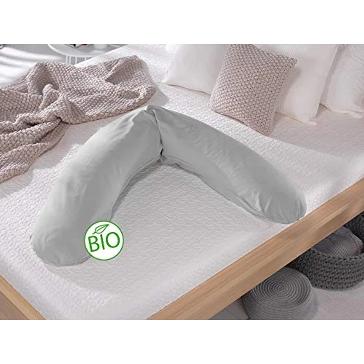 Theraline Ersatzbezug für Das Original Schwangerschaftskissen & Stillkissen, Stillkissen Bezug 190 cm, Jersey aus 100% Bio-Baumwolle, Farbe: Grau – Bild 4