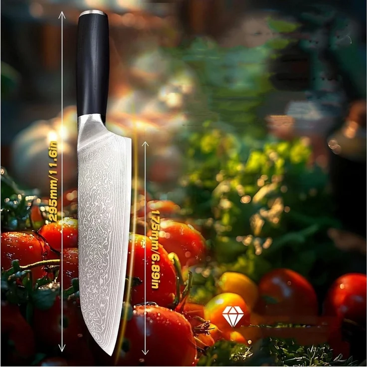 KingLux Damastmesser Santokumesser Damast Küchenmesser Für Fleisch, Gemüse Und Fisch – Bild 2