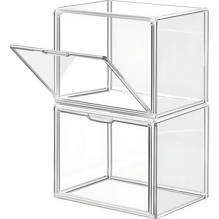 XIIW Vitrine 2X Handtaschen Aufbewahrung Organizer Transparente Kunststoff (Stapelbare Displaybox mit Magnetischer Tür, Taschen-Organizer, Aufbewahrungsschubladen, Schuh Aufbewahrungsboxen für Schrank, Spielzeug-Organisation und Ausstellung (36 x 27 x 22 cm... – Bild 3