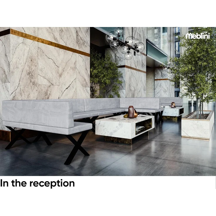 MEBLINI Eckbank für Esszimmer mit ausziehbarem Tisch - Küchenbank - Essecke - Sitzecke Küche - PETER - X-Beine 142x196x87cm Rechts - Hellgrau Samt/B Schwarz Hochgl. – Bild 4