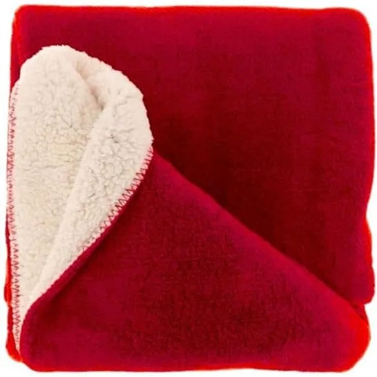 Kuscheldecke 130x180cm » Couchdecke Teddy-Stoff » Wohndecke 'Tommie' mit Wendeoptik - Rot