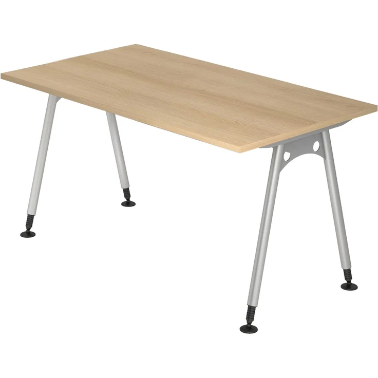 bümö manuell höhenverstellbarer Schreibtisch 140x80 cm in Eiche - PC Tisch höhenverstellbar & klein, höhenverstellbarer Tisch Büro, kleiner Computertisch verstellbar, A-Serie, AS-14-E – Bild 1