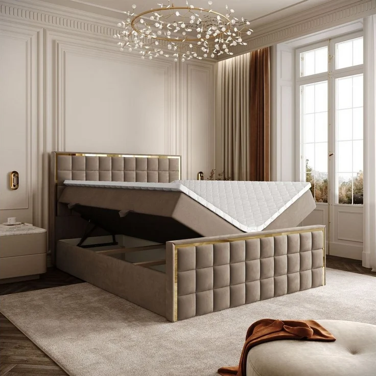 Lookway Boxspringbett ISADORA II GOLD mit zwei Bettkästen für Bettwäsche (Boxspringbett mit Topper), Breite: 140/160/180x200 – Bild 1
