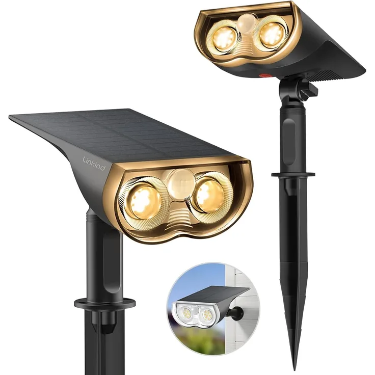 Linkind Solarlampen für außen mit Bewegungsmelder, 3 Modi& 2 Montage, 3000K Warmweiß Helle Solarleuchte 1000Lm IP67 Außenwandleuchte Garten StarRay für Einfahrt, Garage, 2 Stück