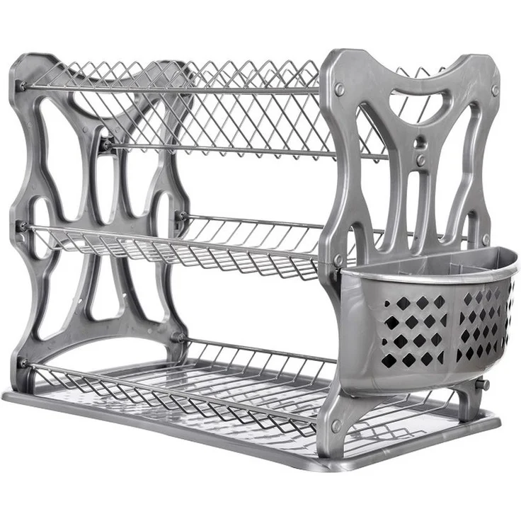 DanDiBo Abtropfgestell Geschirr 3 Etagen Abtropfständer 72434 Abtropfkorb Abtropfgitter Abtropfschale Tellertrockner mit Untersetzer und Besteckkorb – Bild 4