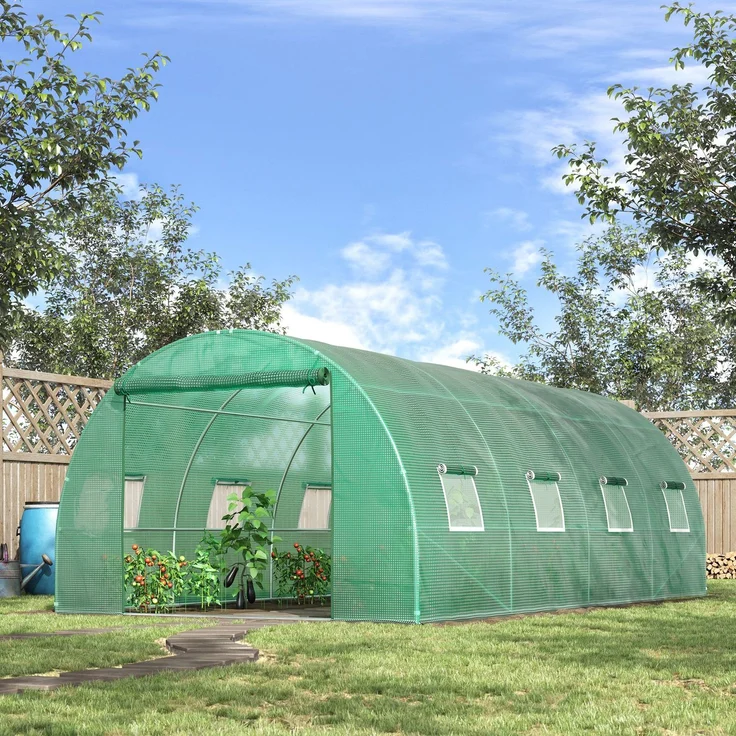 Wohnora-Gewächshaus ca 6 x 3 x 2 m Foliengewächshaus mit 8 Fenster, Rolltür, Aufrollbar Seitenwänden, UV-beständiger Folientunnel, Winterfest Tomatenhaus mit Erdanker, Grün,H 200cm x T 590cm x B 300cm – Bild 4