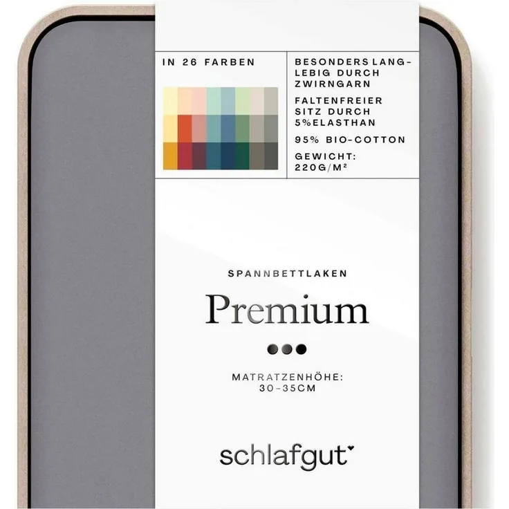 Schlafgut Spannbettlaken Premium, Gummizug: rundum, (1 Stück), Mako-Zwirn-Jersey, Grey Mid, S 90x190 cm - 100x220 cm