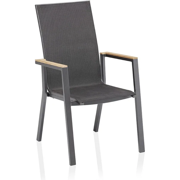 Kettler Stapelsessel Rasmus Alu mit hoher Rückenlehne anthrazit/charcoal mit Teak Stapelstuhl 62x60x
