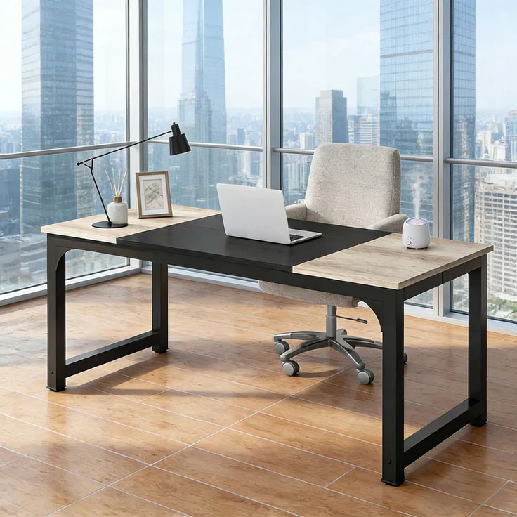 Computer-Schreibtisch,Executive-Schreibtisch,Rechteckiger Konferenztisch(nur Schreibtisch)--Schwarz + Grau--180x80x75cm--YOUDENOVA – Bild 2