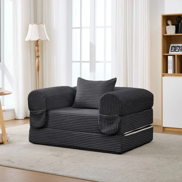 ZUBALIYA SchlafSofa mit Cordbezug, mit Schaumstoffpolsterung, ohne aufwendige Montage, für Wohnzimmer und Apartments – Bild 3