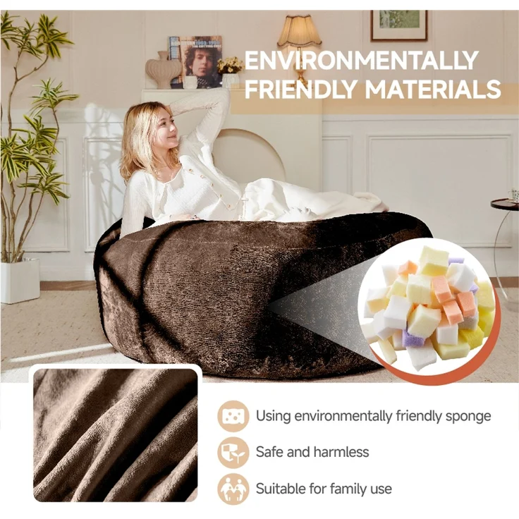 Wohnora-120 Sitzsack,Sitzsackstuhl, Sofa für Erwachsene,weicher und bequemer Lesestuhl,,geeignet für Schlafzimmer, Balkone und andere Orte,H 60cm x T 120cm x B 120cm,Braun – Bild 4
