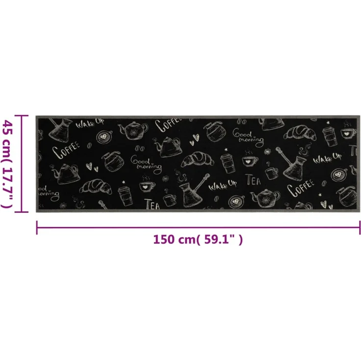 vidaXL Küchenteppich Waschbar „Morning“-Aufdruck Schwarz 45x150 cm Samt 4005584 – Bild 5
