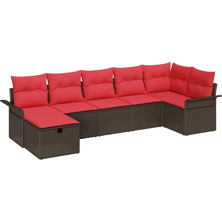 vidaXL Garten-Sofa-Set mit Kissen mit Speicher 7 pcs Braun Poly Rattan 3360235 – Bild 2