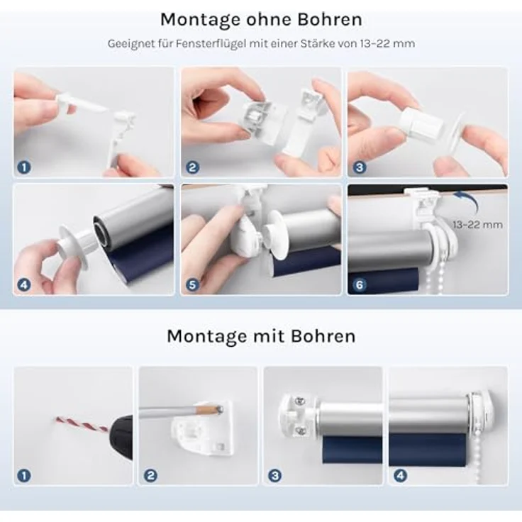 WOLTU Verdunkelungsrollo ohne Bohren, Thermo Verdunkelungsrollo mit Kette, Sichtschutz, für Türen und Fenster, 70 x 160 cm, Blau – Bild 9