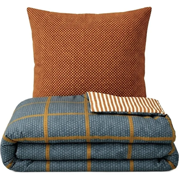 Renforce Bettwäsche mit Reißverschluss - Wendebettwäsche aus 100% Baumwolle, Karo- und Linienmuster 240x220 cm + 2 x 80 x 80 cm