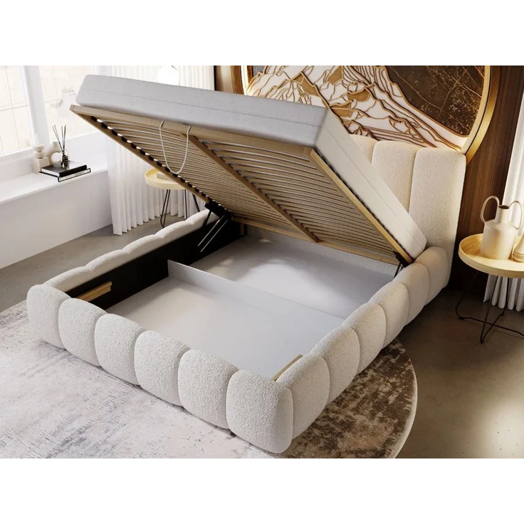 GrainGold Polsterbett mit Bettkästen CLOUD, Modern Bett mit Kopfteil - 160x200 cm, Beige (1x Bett) – Bild 3