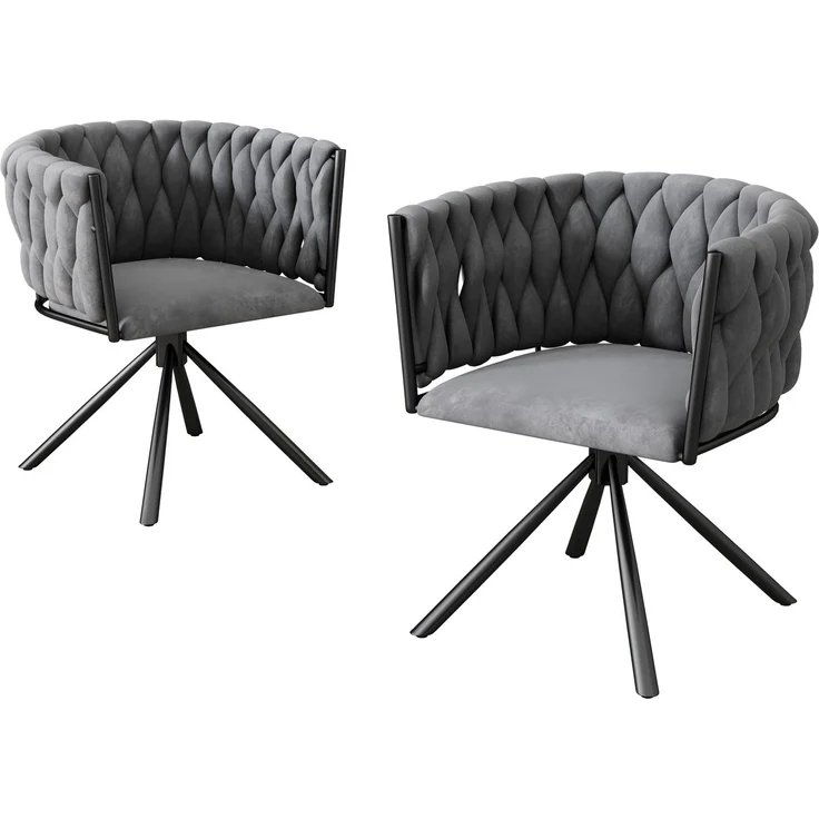 Merax Samt-Esszimmerstuhl, 2er set, Schlafzimmer-Drehstuhl, Freizeit-Drehstuhl mit vier Stützbeinen aus Metall, grau – Bild 1