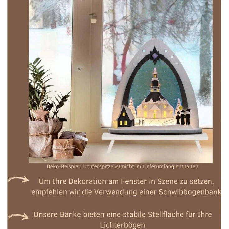 Weigla Schwibbogen-Fensterbank Weihnachtsdeko, Made in Germany, aus Buchenholz, weiß-lackiert,Höhe ca. 11 cm – Bild 4