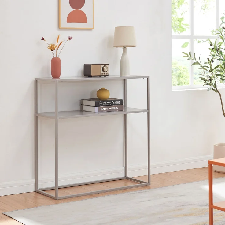 Konsolentisch Kuhmo Hellgrau Metalltischplatte [en. casa] – Bild 1