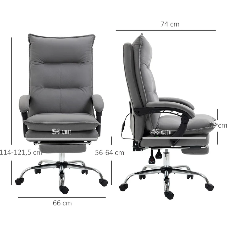 MELAYR, Bürostuhl mit Massagefunktion, Heizfunktion, Fernbedienung, ausfahrbare Fußstütze, 66 x 74 x 121.5 cm, Grau – Bild 5