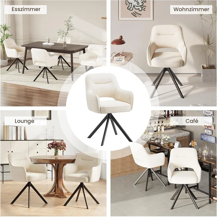 COLAMY Drehbare Esszimmerstühle 6er Set mit Armlehnen, Drehbare Polsterstühle für Küche & Esszimmer aus weichem Florstoff mit Metallgestell und Rückenlehne, für Esszimmer, Küche, Büro,Beige – Bild 11