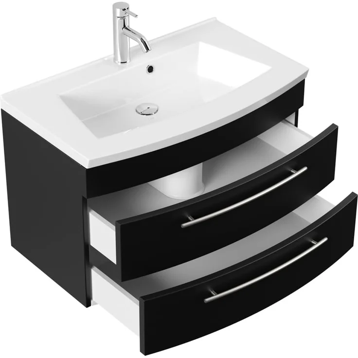 Badmöbel Bella 80 mit runder Front SoftClose schwarz : Schwarz – Bild 2