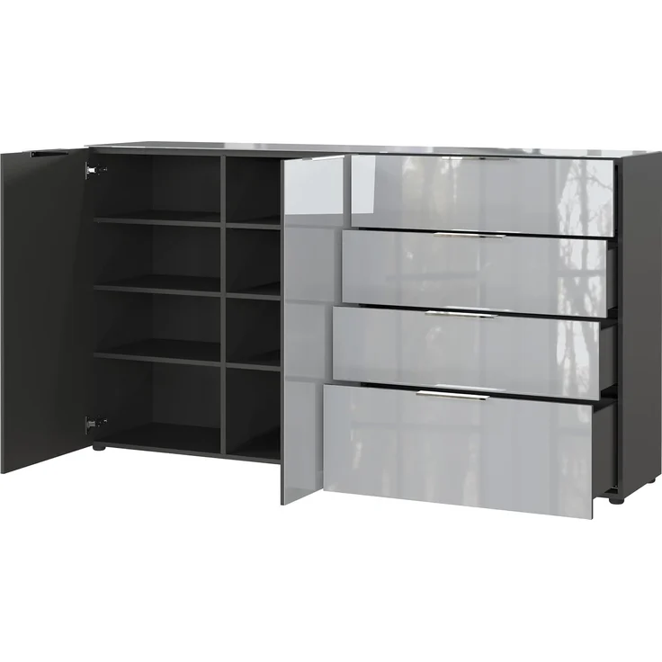 Sideboard Owingen / Oakland, Glas, Holzwerkstoff, Silber, Grau, Schwarz, 184 x 102 x 42 cm – Bild 5