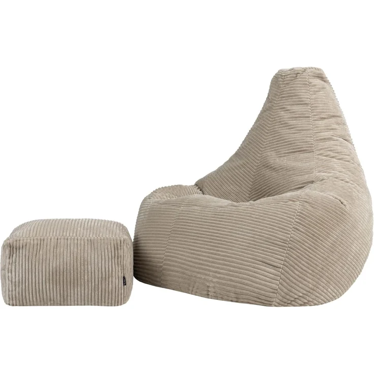 Icon Dalton XXL Sitzsack Cord mit Hocker, Beige, Gaming Sitzsack Erwachsene mit Füllung, Bean Bag, Cord Sessel, Lounge Sessel, Lounge Stuhl, Schlafzimmer, Wohnzimmer, Wohnzimmer Möbel – Bild 1