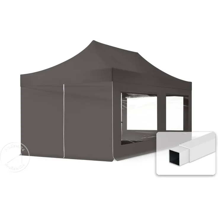 3x6 m Faltpavillon, ECONOMY Stahl 30mm, Seitenteil mit Panoramafenster, dunkelgrau