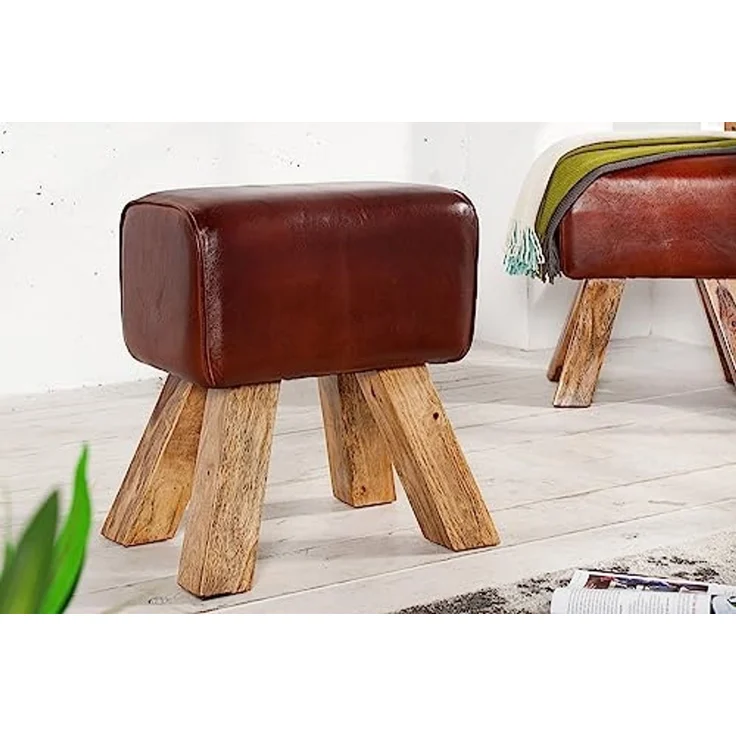 riess-ambiente Sitzhocker TURNBOCK 40cm coffee / natur, mit Echtleder-Bezug – Bild 3