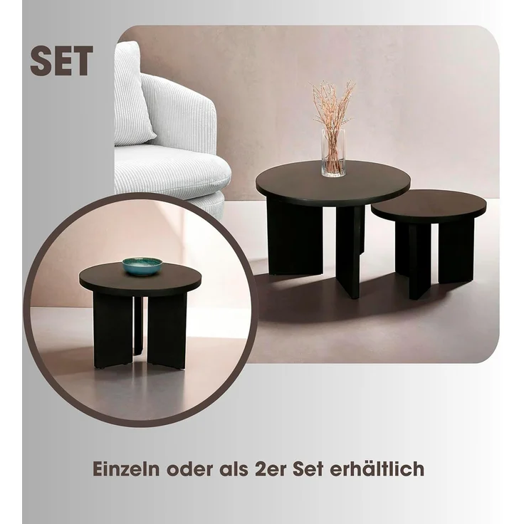 byLIVING Couchtisch Round (Set), aus 2,5cm starkem Massivholz schwarz, einzeln oder im Set stellbar – Bild 5